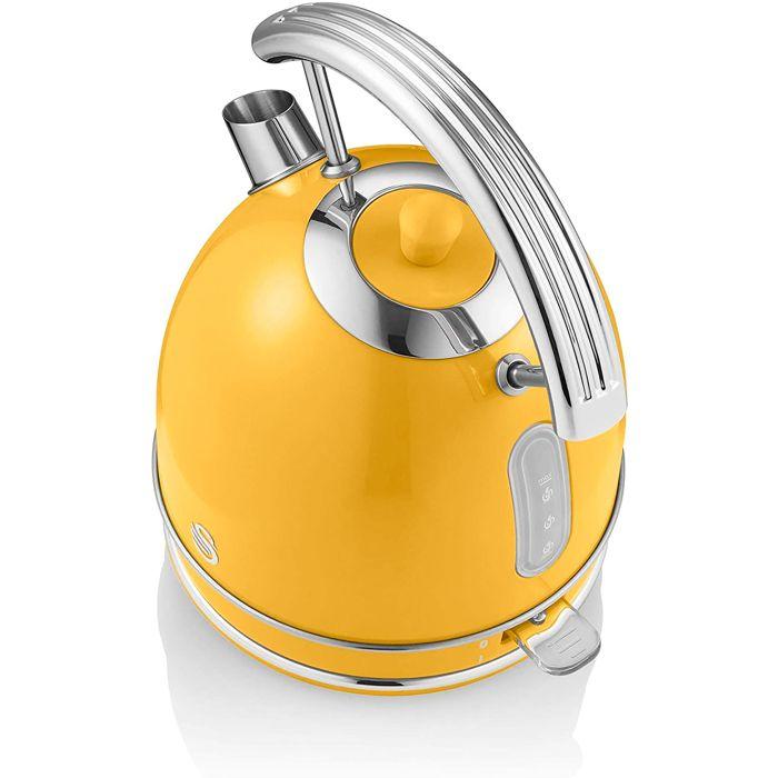 Retro Bouilloire, 1,8 L, Acier Inoxydable sans BPA, Résistance Cachée, sans Fil SWAN SK14630YELN 3000W Jaune 45062