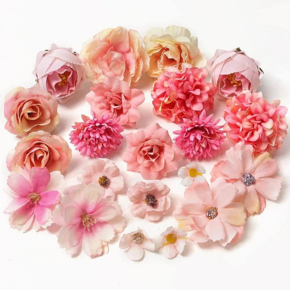 Rose Mixed Artificial Flowers Silk Fake Flowers Heads for Home Decor Wedding Decoration DIY Craft Garland Gifts Box Accessories