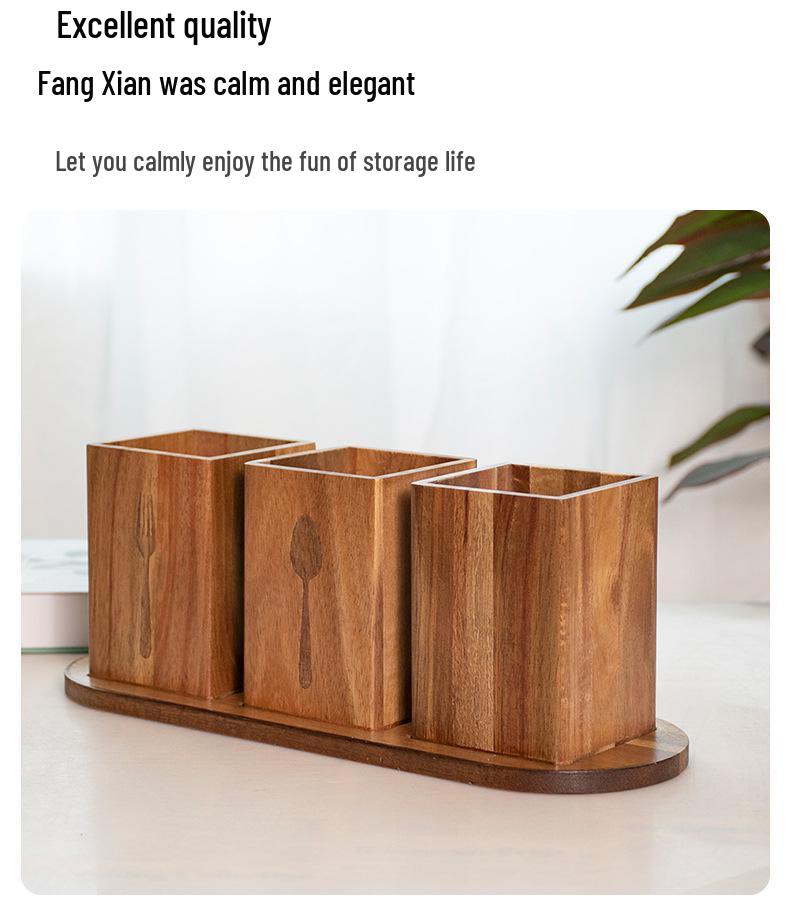 Retro Wooden Cutlery & Chopsticks Storage Box