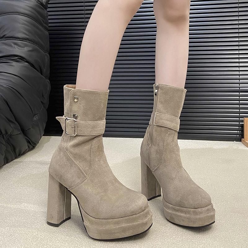 Fashion Niche Retro Block-heeled High-heeled Shoes for Women 2025 New Summer Versatile, Thin and Heightened Small Mid-leg Boots
