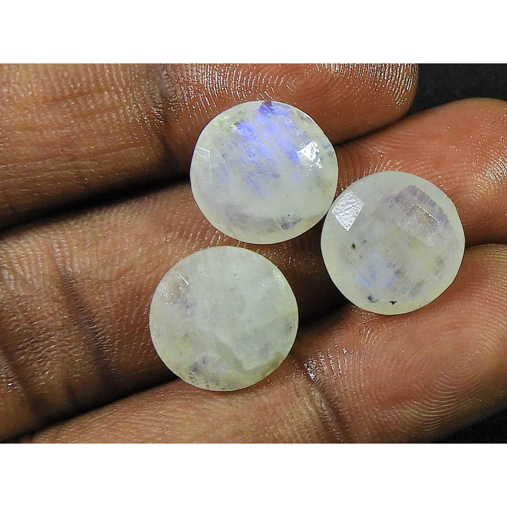 13X13MM Natural Rainbow Moonstone Round Faceted Loose Gemstone 3Pcs Lot RML-1011