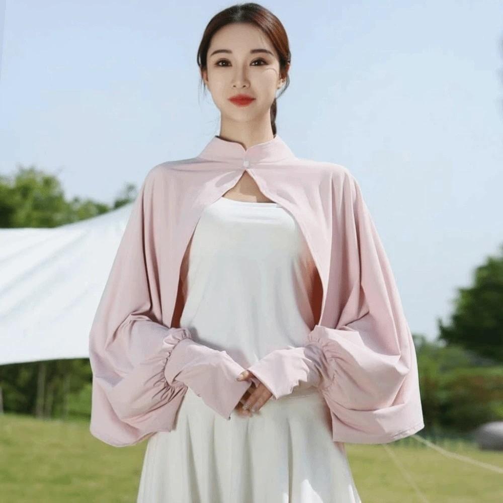Sweet Solid Color Summer Sunscreen Shawl Sunshade Cloak Thin Ice Silk Cape Arm Sleeves Crop Top Sun Protection Clothing Running