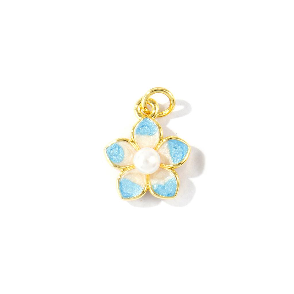 2Pcs Flower Charms Enamel Acrylic Imitation Pearl Brass 18K Gold Plated Pendants For DIY Necklace Jewelry Making 18mmx13mm