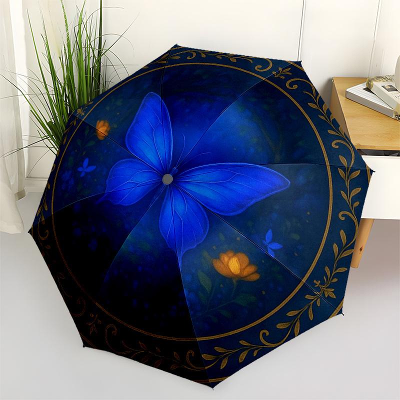 

Blue Butterfly Garden Round Rug - Elegant Floral Design for Your Home DecorUmbrella, Portable 3-Fold Compact Umbrella for Men & Women Gift