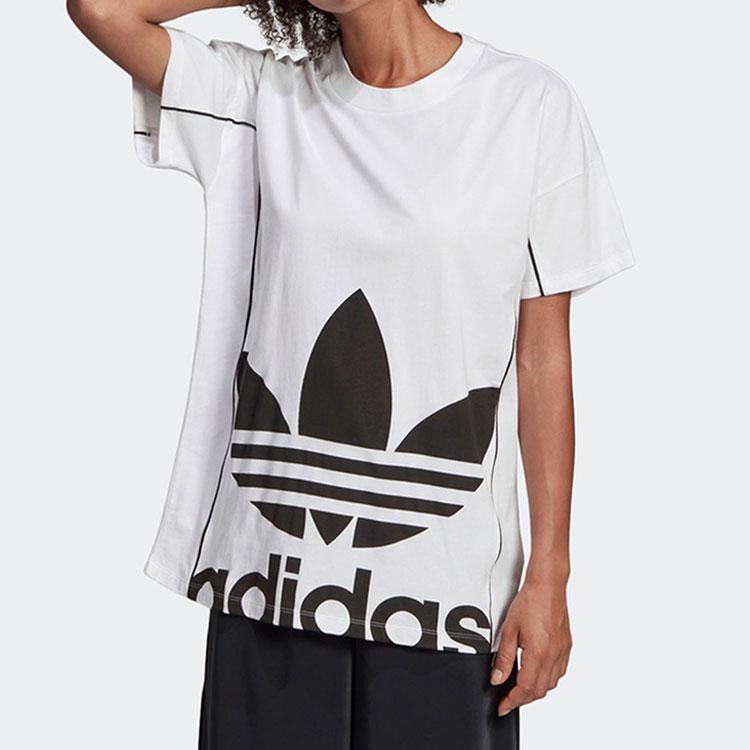 Adidas Originals Trefoil Logo Simple Line Print Loose Fit Sports T-Shirt Women Tops White ED4771