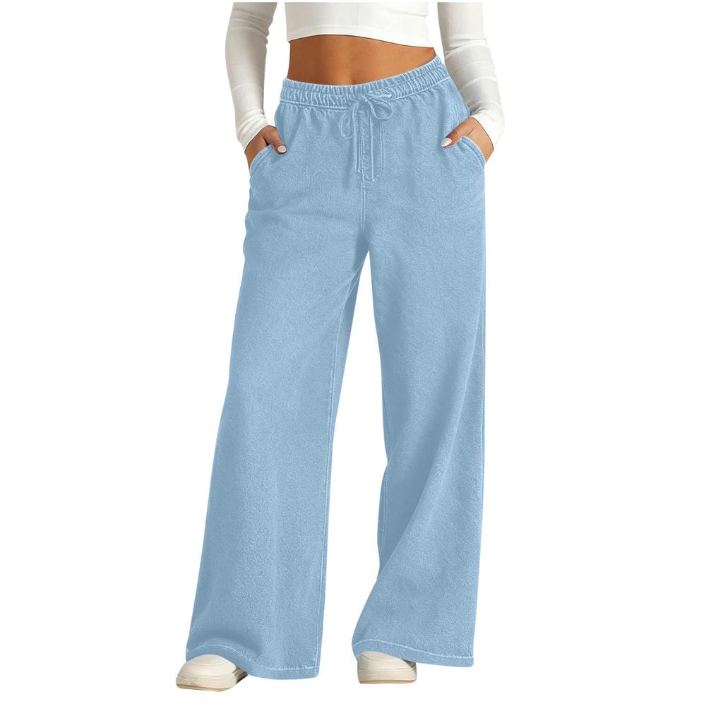 Women’s Wide Leg Drawstring Waist Pants Loose Fit Elastic Waistband Trousers Casual Lounge Sweatpants with Pockets