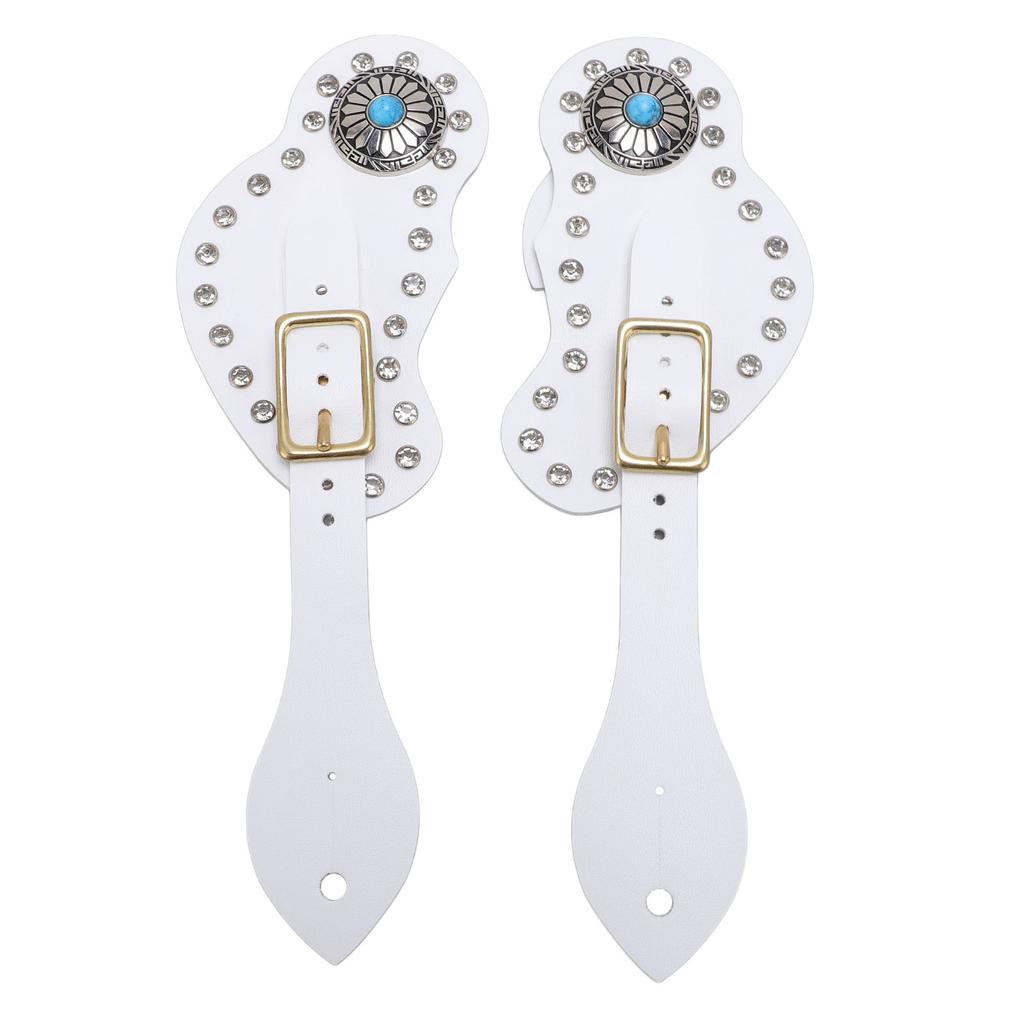 2Pcs Spur Strap Set Artificial Leather Rhinestone Decorations Adjustable Spur Holder for Cowboys