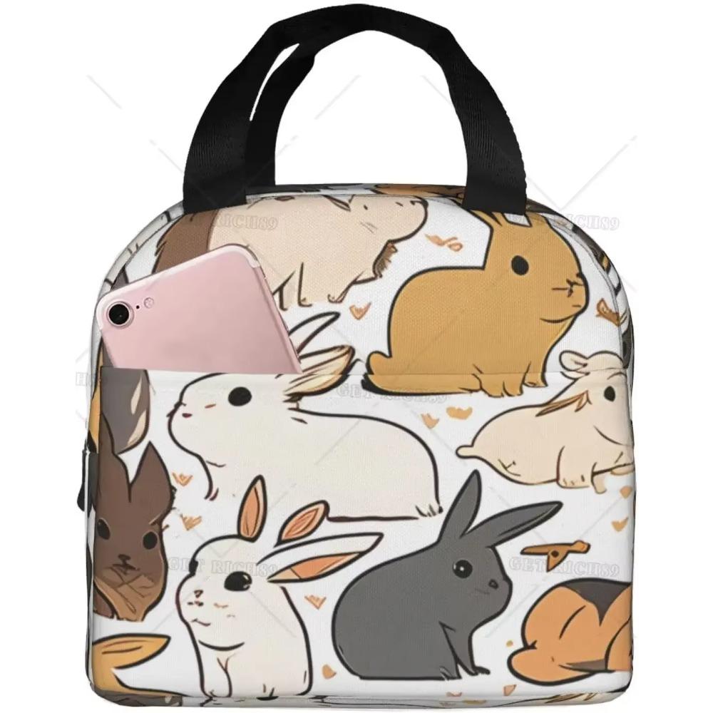 Desene animate la modă Chronst Un grup de iepuri Genți de prânz, Cutie de prânz reutilizabilă cu animale pentru femei bărbați Geantă de prânz pentru facultate muncă
