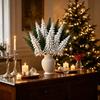 15pcs Set New Style - Artificial Christmas Pine Branch Bouquet | White and Green Flocked Pine Branches, Nordic Winter Holiday Ornament