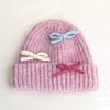 Bow Knitted Woolen Hat for Women In Autumn and Winter Warm and Versatile Thickened Ear Protection Face Showing Small Cold Hat