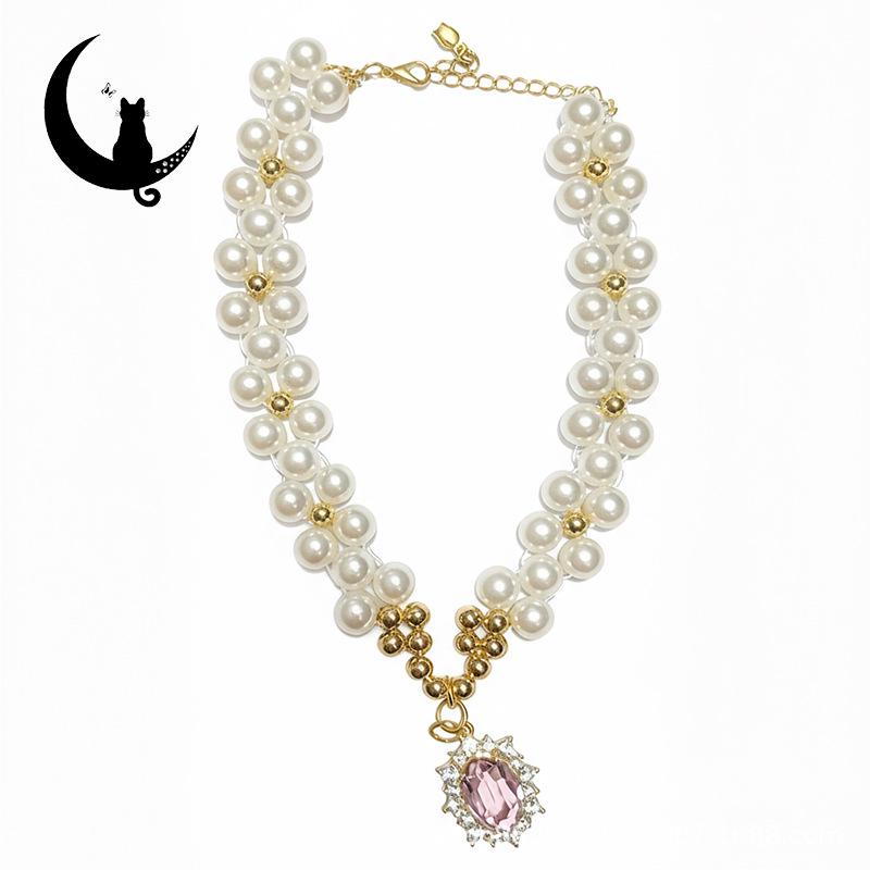 

Ручная работа Ретро Жемчужное Сердце Кулон Ожерелье для Собак и Кошек розовый