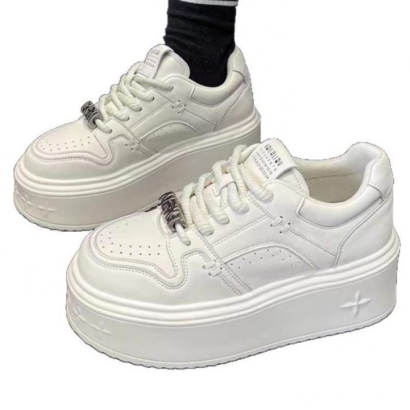 Spring Leather White Platform Sneakers Thick Sole Chunky Casual Shoes Height Increasing Women Shoes Comfortable Female Sneakers