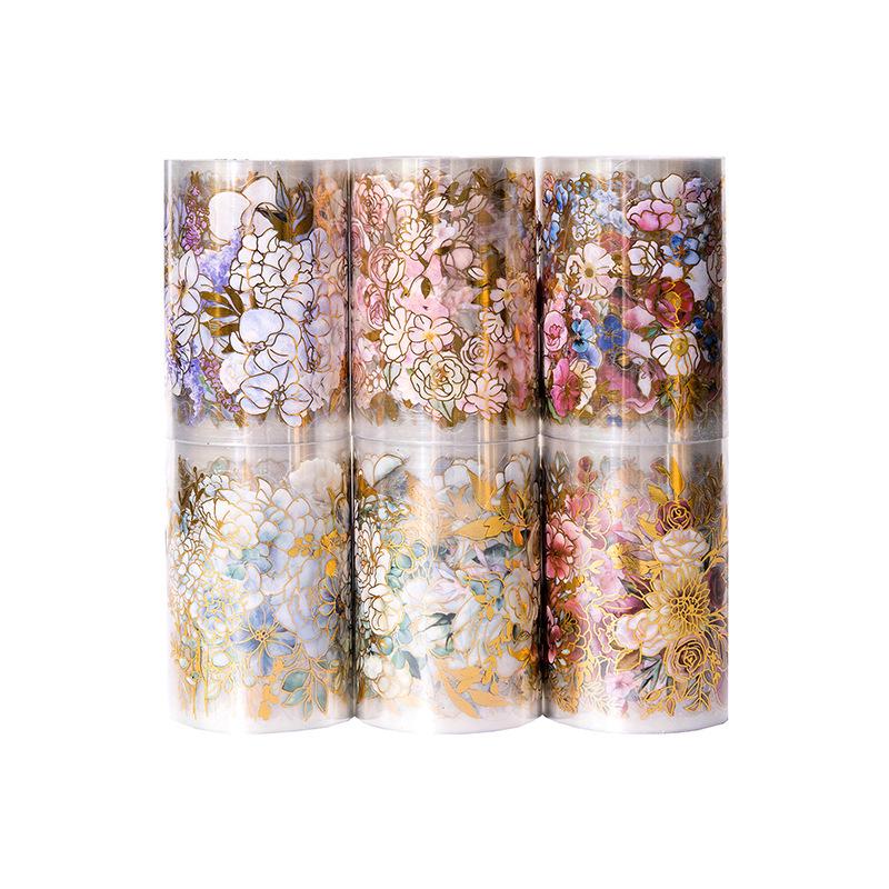 Sugar Poetry Floral Theme PET Adhesive Tape - Hot Stamping Die-cut, Flower Cluster Poetry Series, 6 Styles.