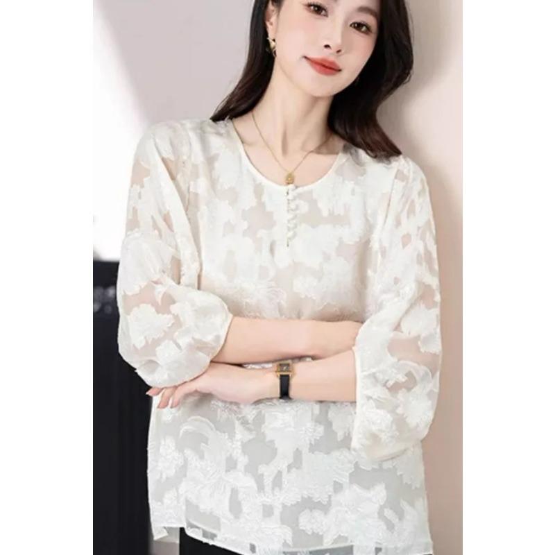 

Весна Лето Новая Модная Свободная Вышитая Принтованная Топ с Рукавом Три Четверти Простой Универсальный Топ для Женщин L белый