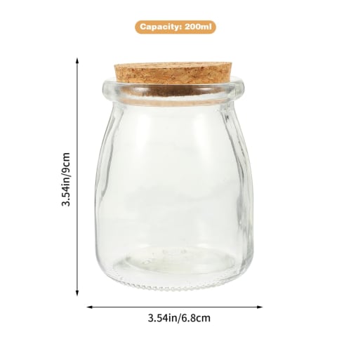 FOMIYES Mini Yogurt Jars, Glass Jars with Cork Lids, 6 Pieces, 200ml Empty Pudding Bottles, Honey Pot, Wedding Mason Jars