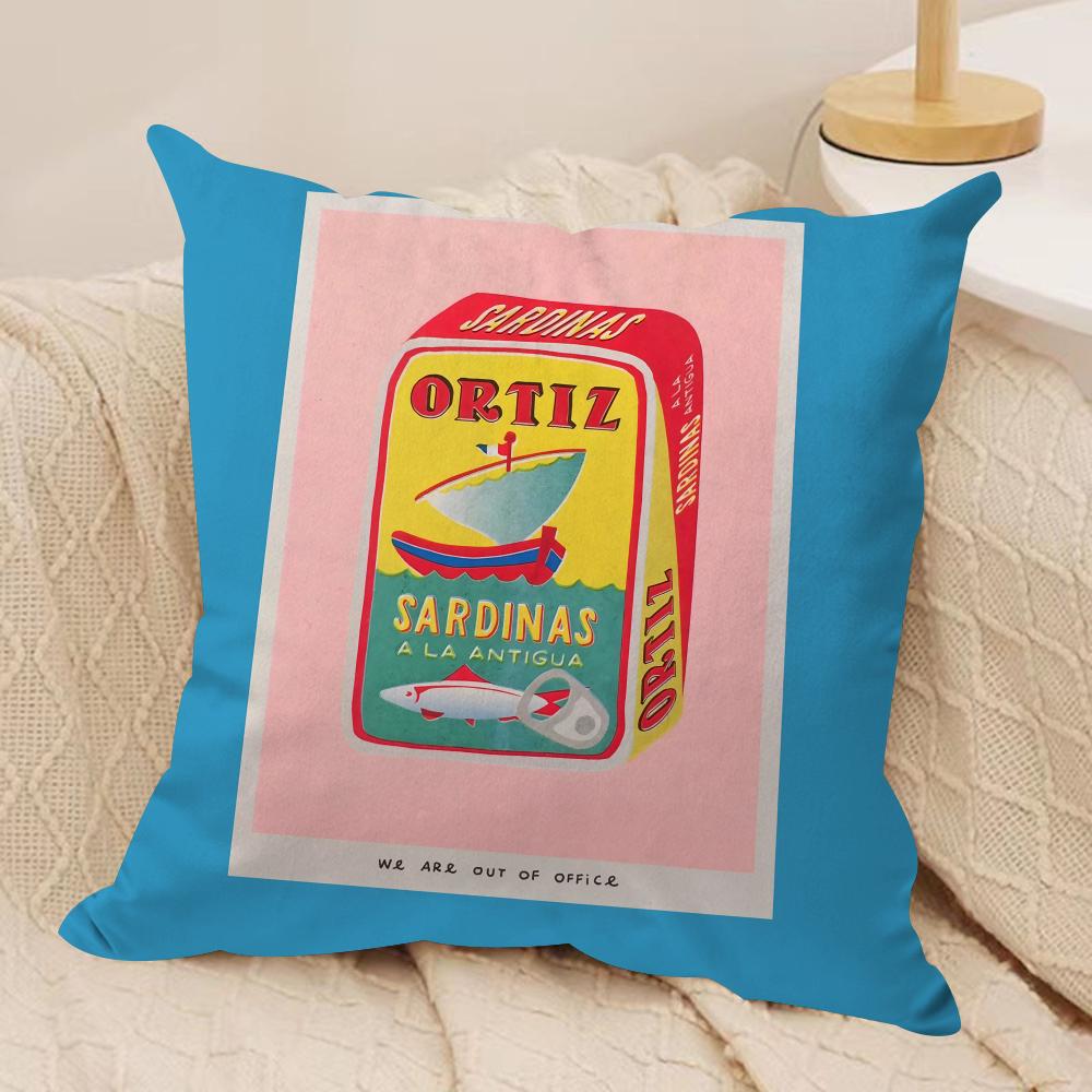 CoastalCharm Sardine Can Cushion Cover Soft Plush Fabric DoubleSided Printed Sofa Cushion Cover for All Seasons Home Decor Gift
