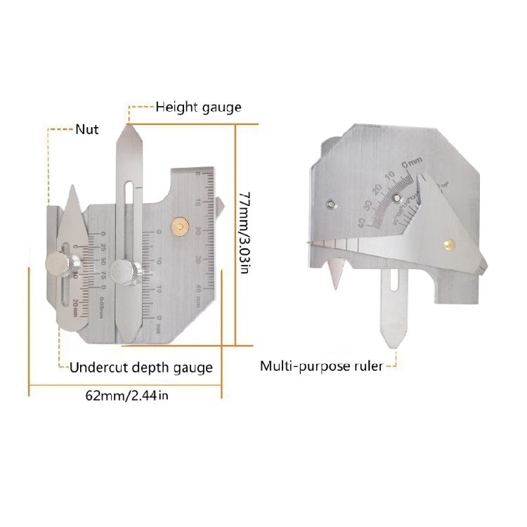 Welding Inspection Ruler Stainless Steel Double Slide Welding Pit Seam Gauge