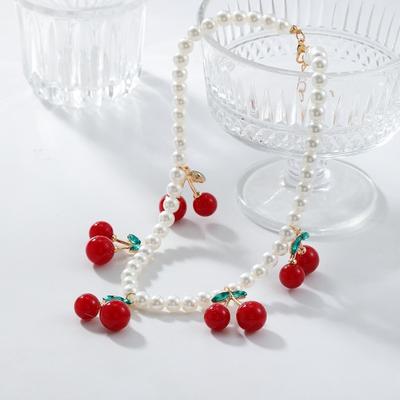 Kirschanhänger Damen Perlen Halskette Schmuck Geschenk Halskette Kirschanhänger Halskette Damen