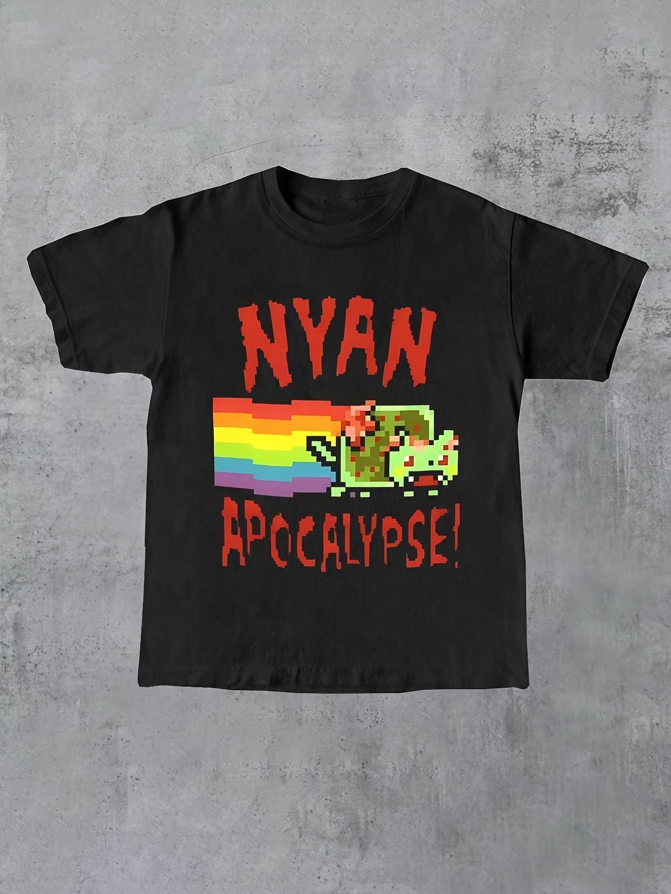 1pc Men s Y2K Gothic Apocalypse T-Shirt - Retro 90s Post-Apocalyptic NYAN -like Graphic Tee XL