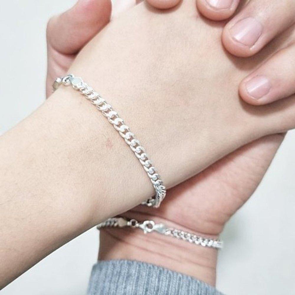 Curved 3mm Silver Bracelet Popular Couple Sterling Silver Birthday Gift for Son