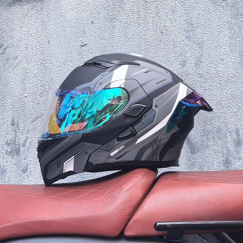 Motorcycle Helmet Peeling Helmet Double Lens Big Tail Locomotive Racing Helmet Running Helmet Men and Women Keep Warm In Winter