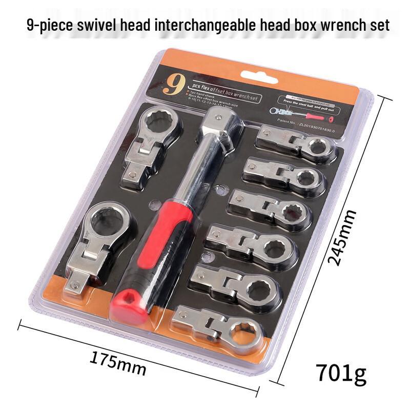 Belton 9-Piece 180° Swivel Head Interchangeable Ratchet Wrench Set