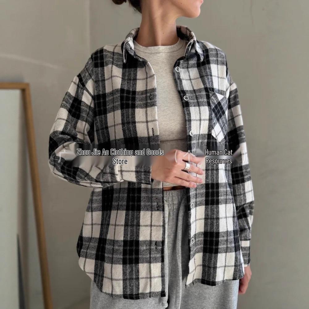 

2025 Retro Plaid Lapel Cardigan Shirt – Versatile Long Sleeve for Spring & Autumn Medium