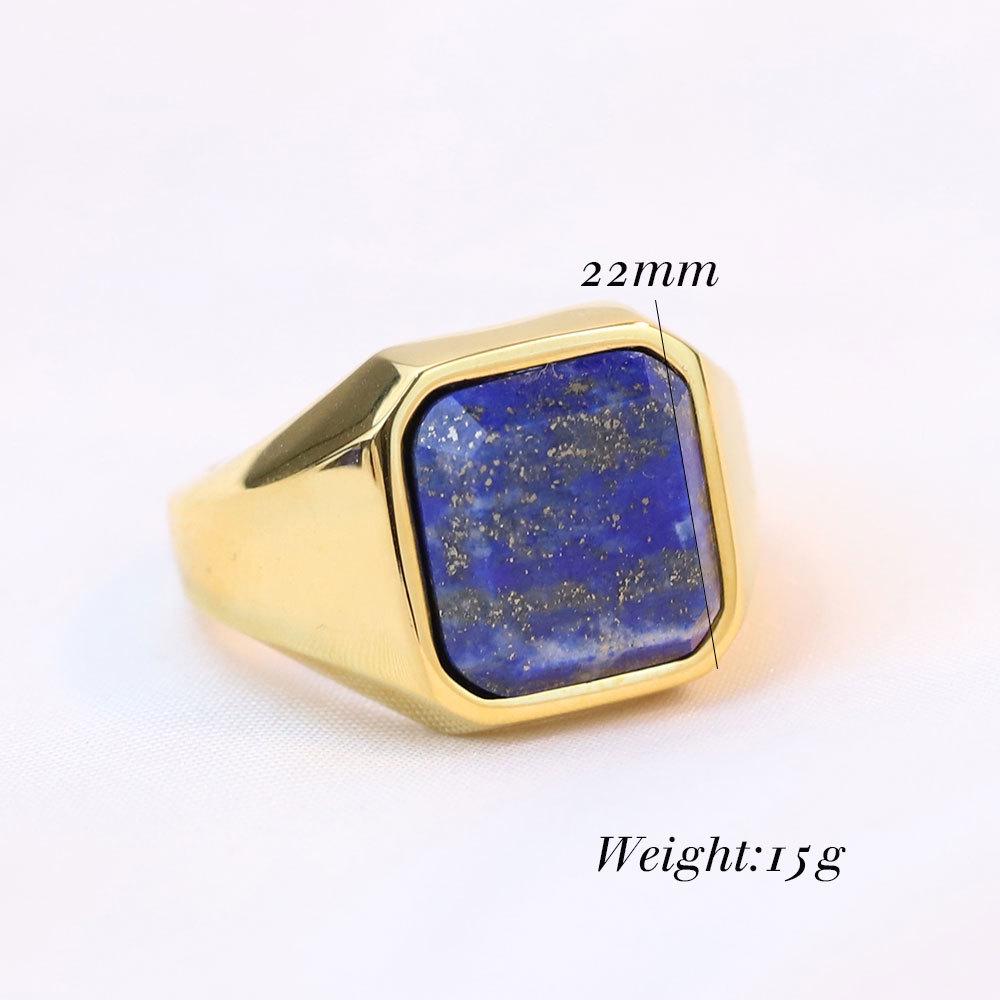 European & American Minimalist Retro Geometric 22MM Square Lapis Lazuli Inlaid Stainless Steel & Titanium Ring