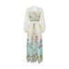 2026 Spring/Summer Resort-Style V-Neck Puff Sleeve Lace-Panel Printed Long Maxi Dress