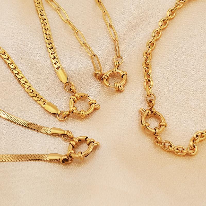 Trendy Gold 18k Plated Stainless Steel Spring Clasp Pendant Necklace For Women