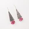 Natural Pink Tourmaline Gemstone 925 Solid Silver Jewelry Handmade Earrings 1.9" EE-165-3
