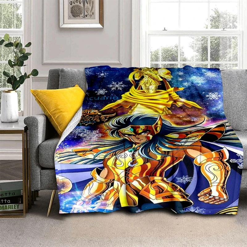 Anime Saint Seiya Glod Pattern Throws Blanket for Baby Hiking Picnic Bed Super Soft Cute Kawaii Flannel Blanket Birthday Gift