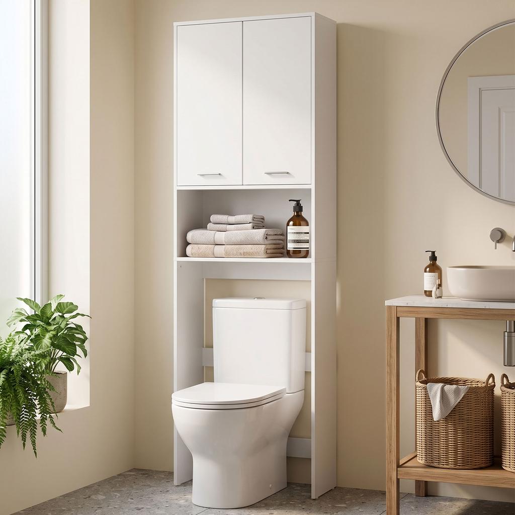 Washing Machine Cabinet with 2 Doors 66 X 24 X 191 Cm White