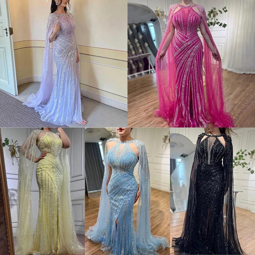 European and American sexy flying sleeves fishtail evening dress performance support banquet performance long dress LA11081