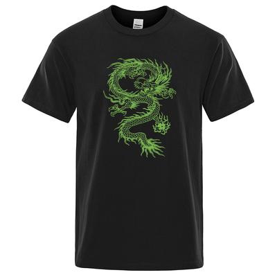 New Summer T Shirts Green Dragon Graphic Printed Man Tee Shirt Fashion Loose Pure Cotton Cloth Man's O Neck Streetwear Tshirt