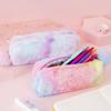 Korean Style Gradient Plush Pencil Case - Cute Octagonal Bag for Girls