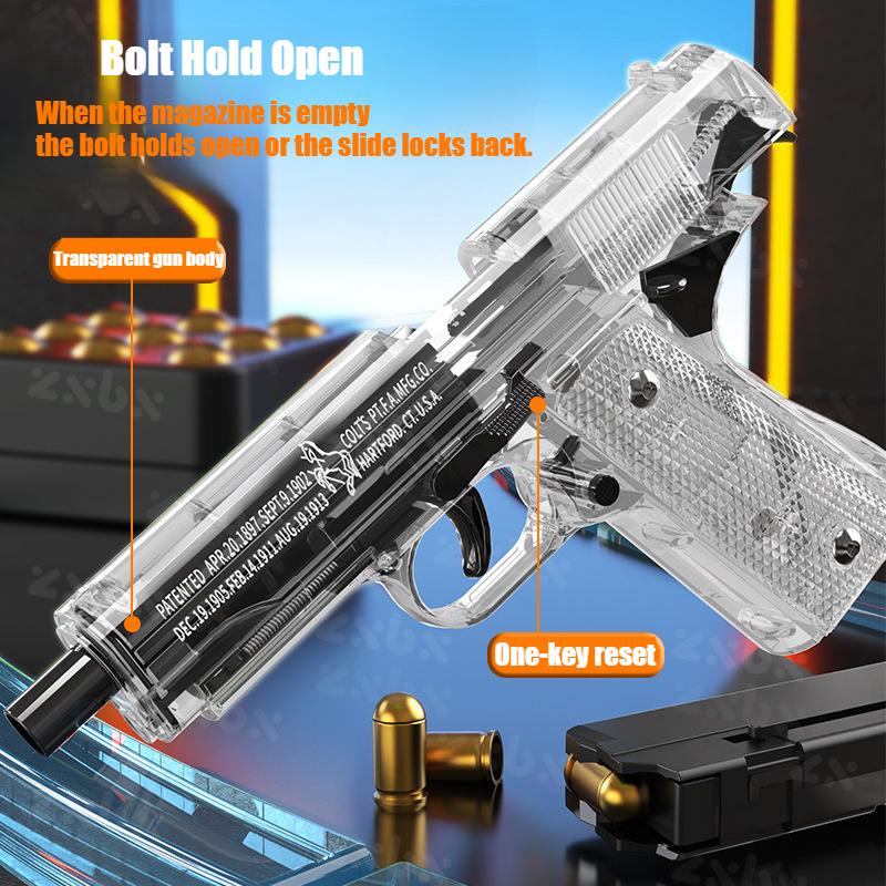 1911 Transparent Shell Ejecting Gun Non-firing Pistol Model with Magazine Cartridge Case Boys Toy Gun for Birthday Xmas Gifts