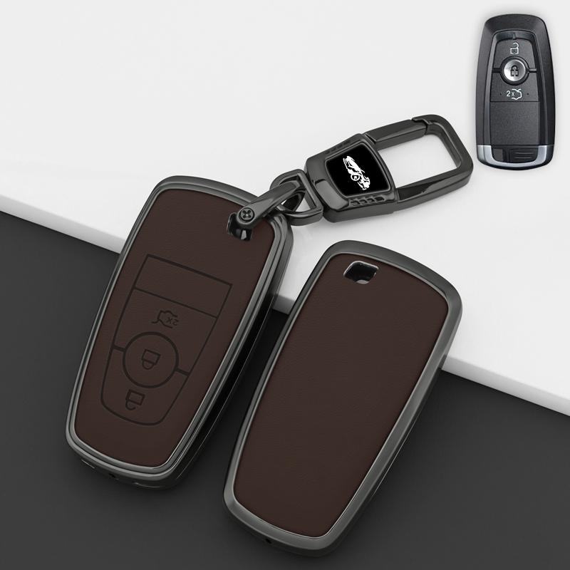 

3 4 Buttons Zinc Alloy Leather Car Key Case For Ford Edge Fusion Mustang Explorer Escape F150 F250 F350 F450 Ecosport Raptor