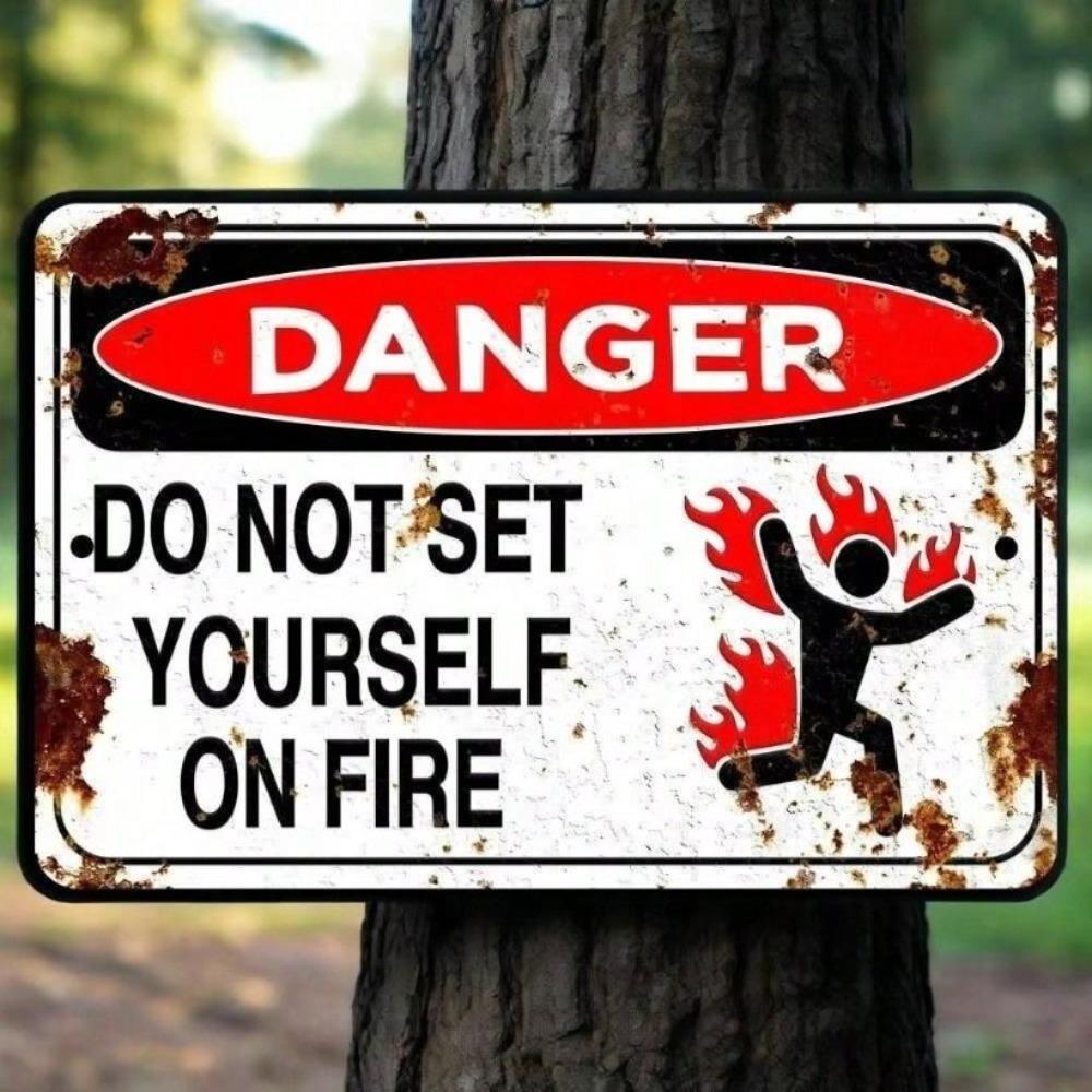 Metal Poster Wall Art Danger Sign Fire Warning Living Room Decor