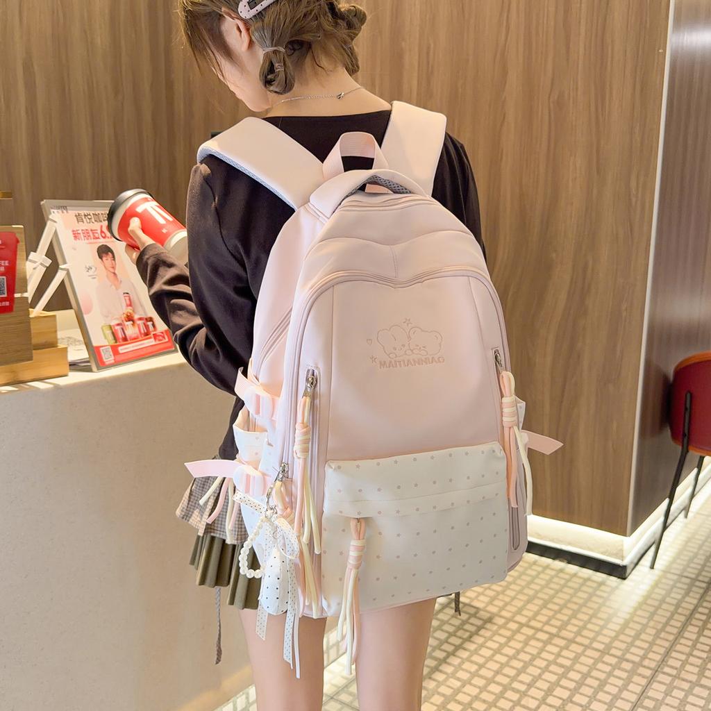Schoolbag schoolbag female student solid color simple Japanese high-value girl backpack large capacity lightweight versatile casual backpack