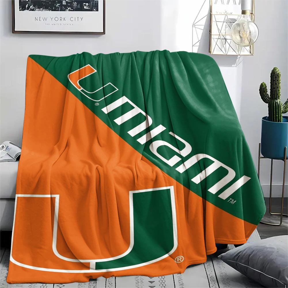 Miami Hurricanes Logo Print Flannel Blanket High Quality Warm Comfortable Cover for All Seasons Perfect for Gifts Home Decor