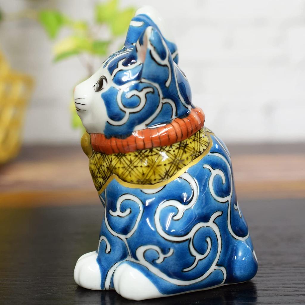 Niedliche Kutani-Ware-Figur mit Design von Waza no ein perfektes Geschenk für Geschäft und 88. Maneki-neko mit rechter Hand (Glückliche Katze) Kura. Geburtstage,