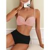 European and American Sexy Bikini Swimsuit High Waist Cross Straps Gather To Cover The Belly and Look Thin Split Swimsuit