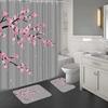 Cherry Blossoms Print Fabric Shower Curtains Bathroom Curtain Set Flower Anti-Skid Rugs Carpet Toilet Lid Cover Bath Mat Sets