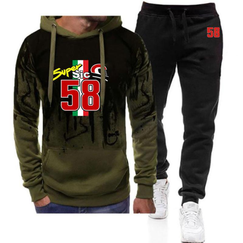 2023 Uomo Nuovo Primavera Autunno 58 Super Sic Marco Simoncel Tuta Sportiva alla Moda Due Pezzi Felpa con Cappuccio Gradient Top in Pile e Pantaloni