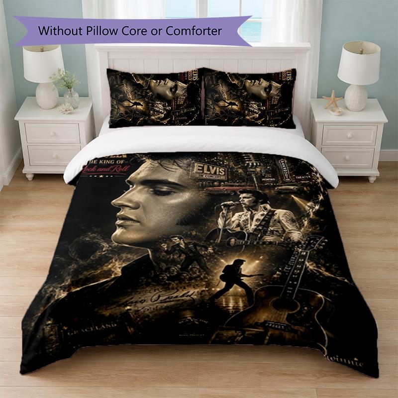 Set Copripiumino Elvis Presley 3 Pezzi 1 Copripiumino e 2 Federe Biancheria da Letto Morbida per Camera da Letto Domestica