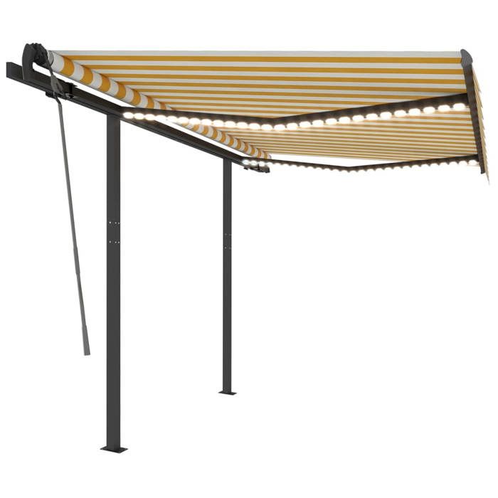 VidaXL Auvent manuel rétractable avec LED 3,5x2,5 m Jaune et blanc 3070123