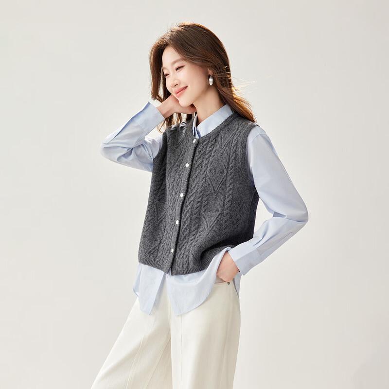Shaxi Women's 100% Wool Retro Cable Knit Vest