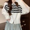 Navava Women Striped Zip Up Long Sleeve Knit Cardigan Nk2473