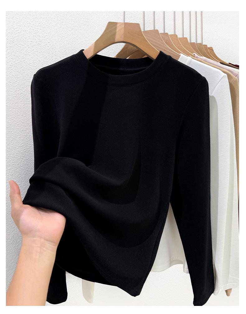 Women's Wool Silk Round Neck Base Layer Shirt - Autumn/Winter 2025 Collection, Velvet-Thickened for Warmth